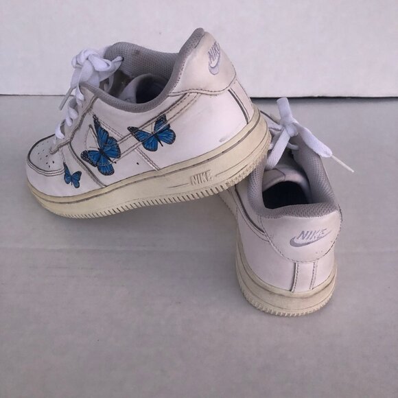 Nike Air Force 1 - - Low Top White Sneakers Youth kids size 2 1/2 " Butterfly " - Picture 5 of 7